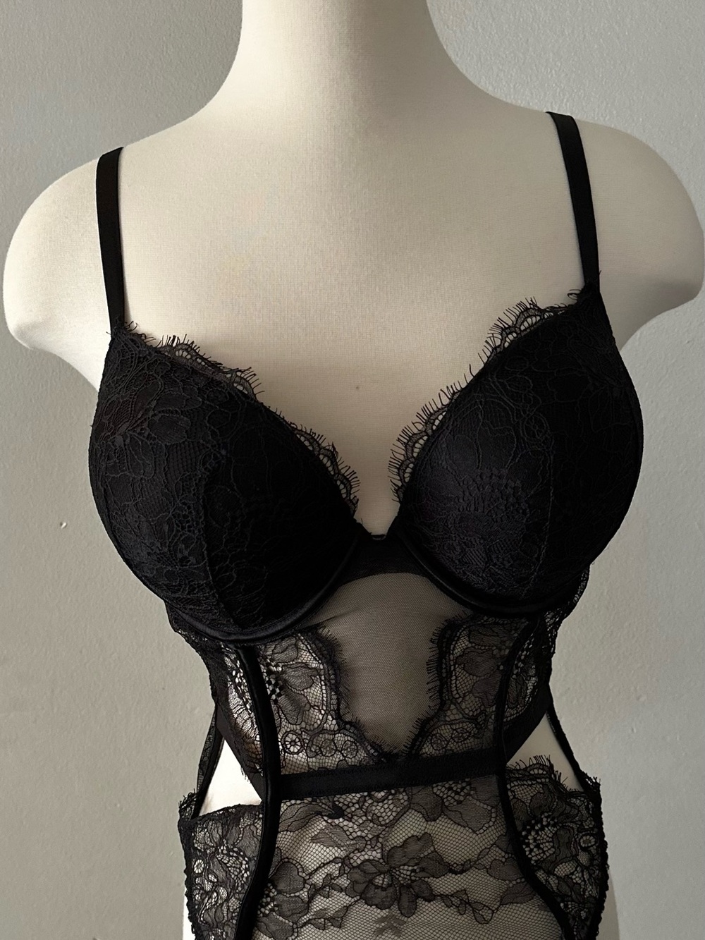 Victoria's Secret Black Lace Bustier Bodysuit